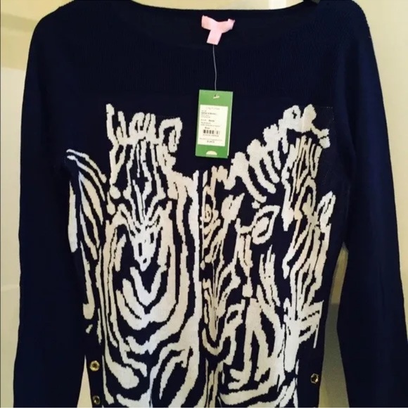 NWT LILLY PULITZER TRUE NAVY JACQUARD NILA SUMMER/FALL SWEATER GREAT SWEATER!!! - Picture 5 of 13